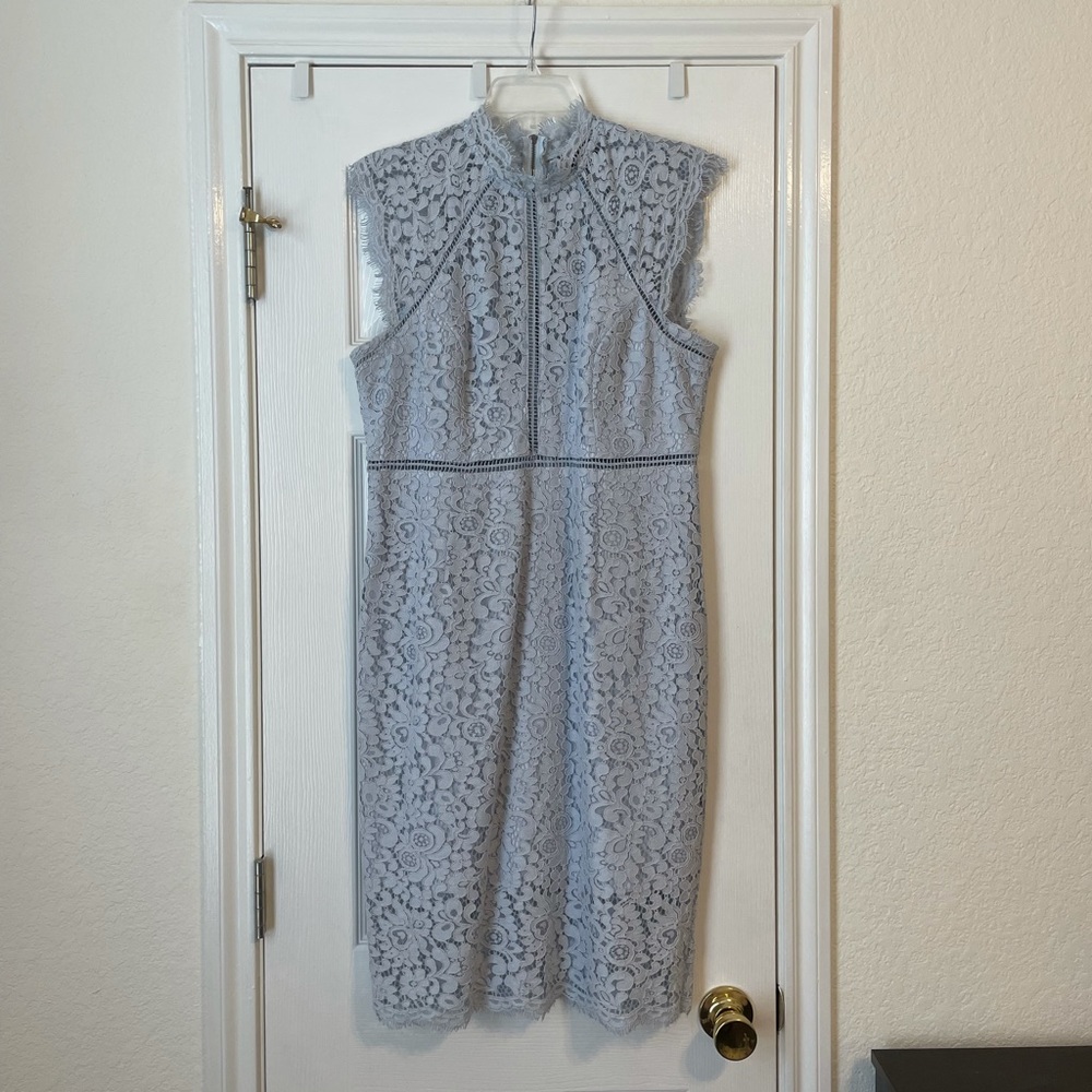 Bardot Lace Panel Dress in Blue Mist Size 10